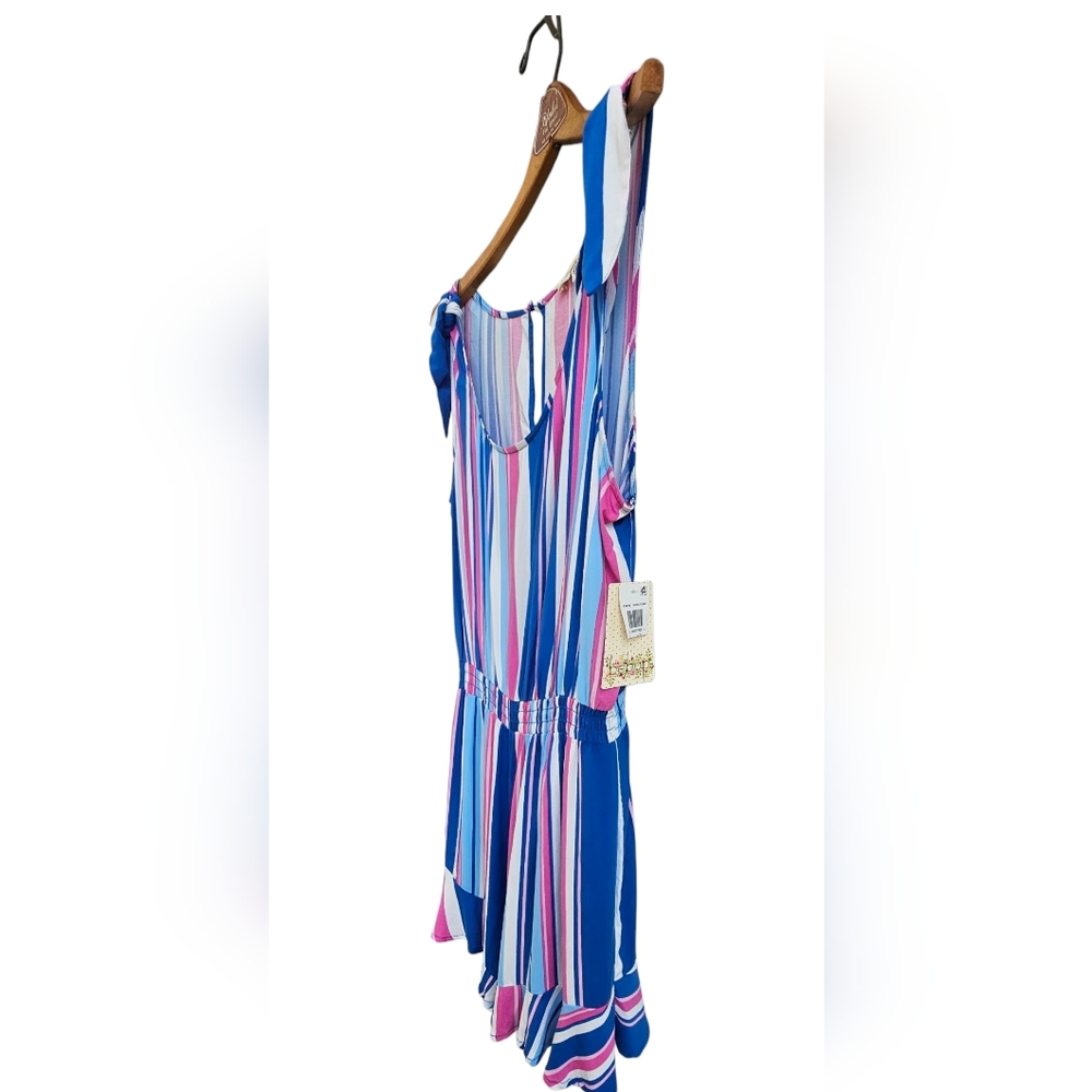 BeBop-NEW Striped Sleeveless Tie-up Romper Ruffled Hem Stretch Waste 100% Rayon - Picture 5 of 8